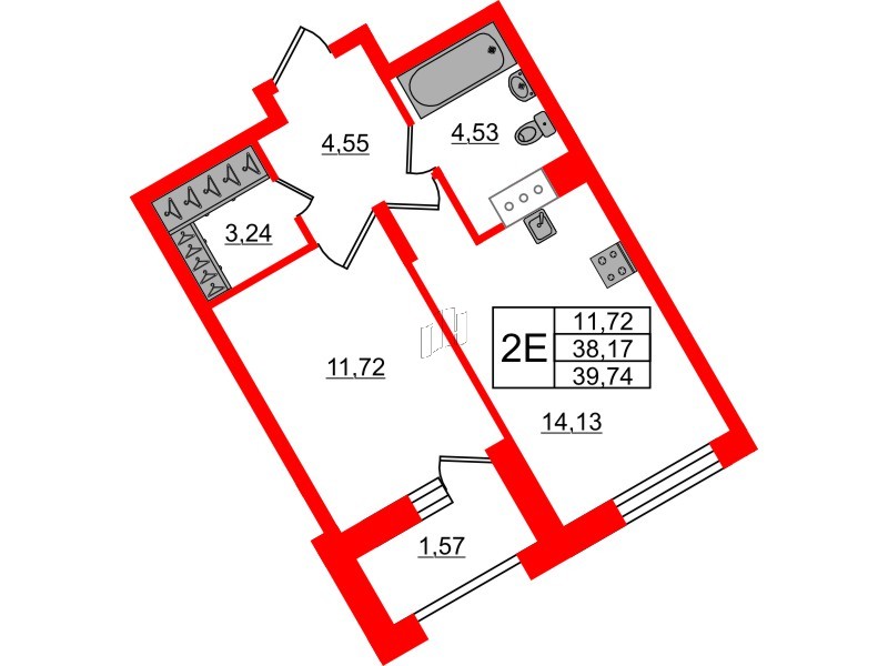 Квартира в ЖК «ВЕРЕН НОРТ Сертолово», 1 комнатная, 39.74 м², 10 этаж