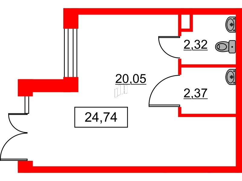Помещение в ЖК Парадный ансамбль, 24.74 м², 1 этаж