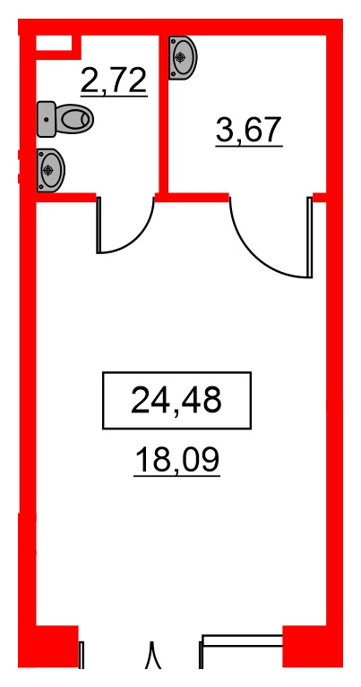 Помещение в ЖК Парадный ансамбль, 24.48 м², 1 этаж