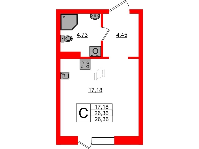 Квартира в ЖК «Поинт Токсово», студия, 26.36 м², 1 этаж