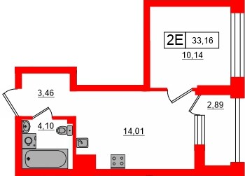 Планировка — 1-комн квартира, 33,2 м² в ЖК «Башни Элемент»
