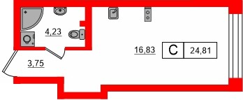 Планировка — Студия квартира, 24,8 м² в ЖК «Башни Элемент»