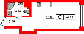 Планировка — Студия квартира, 24,4 м² в ЖК «Башни Элемент»