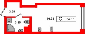 Планировка — Студия квартира, 24,4 м² в ЖК «Башни Элемент»
