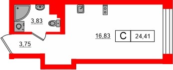 Планировка — Студия квартира, 24,4 м² в ЖК «Башни Элемент»