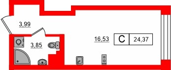 Планировка — Студия квартира, 24,4 м² в ЖК «Башни Элемент»