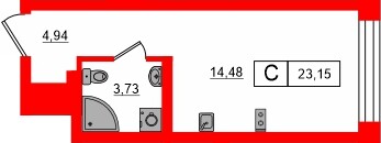 Планировка — Студия квартира, 24,1 м² в ЖК «Башни Элемент»
