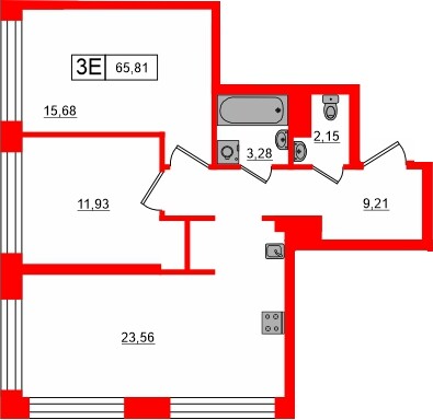 Квартира в ЖК «Башни Элемент», 2 комнатная, 65.81 м², 6 этаж