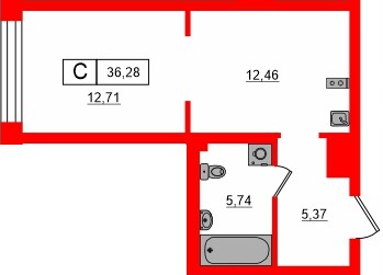 Планировка — Студия квартира, 36,3 м² в ЖК «Башни Элемент»