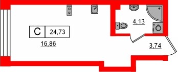 Планировка — Студия квартира, 24,7 м² в ЖК «Башни Элемент»