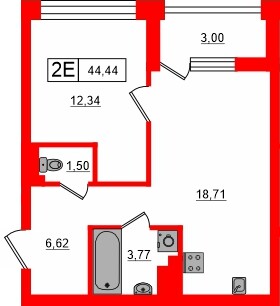 Квартира в ЖК «Башни Элемент», 1 комнатная, 44.44 м², 14 этаж