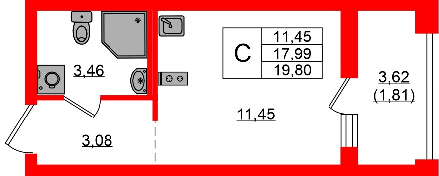 Квартира в ЖК Квартал «Новый Московский», студия, 19.8 м², 1 этаж