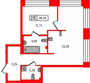 Квартира в ЖК «Башни Элемент», 1 комнатная, 49.49 м², 3 этаж