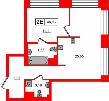 Квартира в ЖК «Башни Элемент», 1 комнатная, 48.96 м², 10 этаж