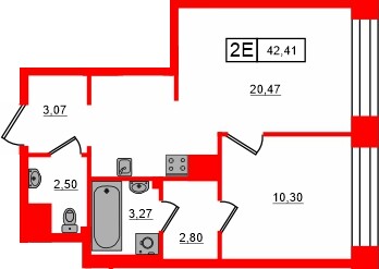 Квартира в ЖК «Башни Элемент», 1 комнатная, 42.41 м², 11 этаж