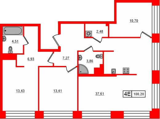 Квартира в ЖК Bashni Element , 3 комнатная, 100.2 м², 11 этаж