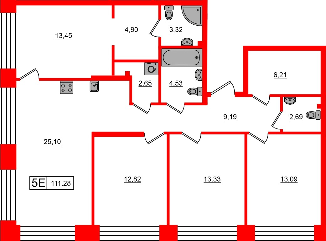Квартира в ЖК «Башни Элемент», 4 комнатная, 110.81 м², 12 этаж