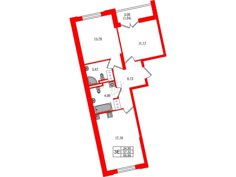 Квартира в ЖК Цивилизация на Неве, 2 комнатная, 58.86 м², 12 этаж