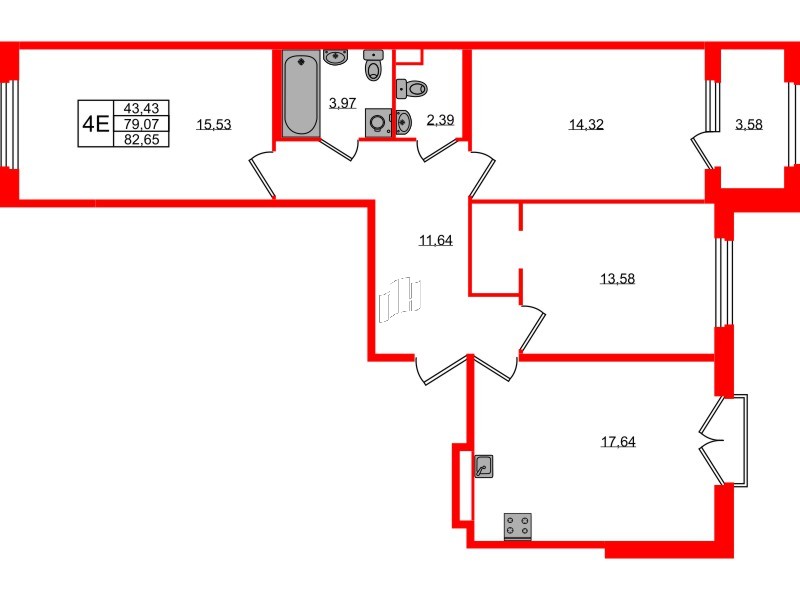 Квартира в ЖК Дубровский, 3 комнатная, 79.07 м², 2 этаж