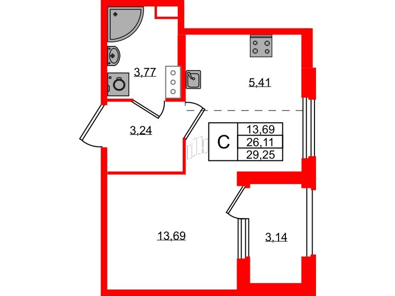 Квартира в ЖК «Дубровский», студия, 26.11 м², 4 этаж