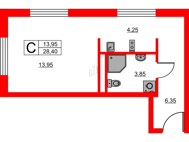 Апартаменты в ЖК «Авеню Апарт Пулково», студия, 28.4 м², 15 этаж