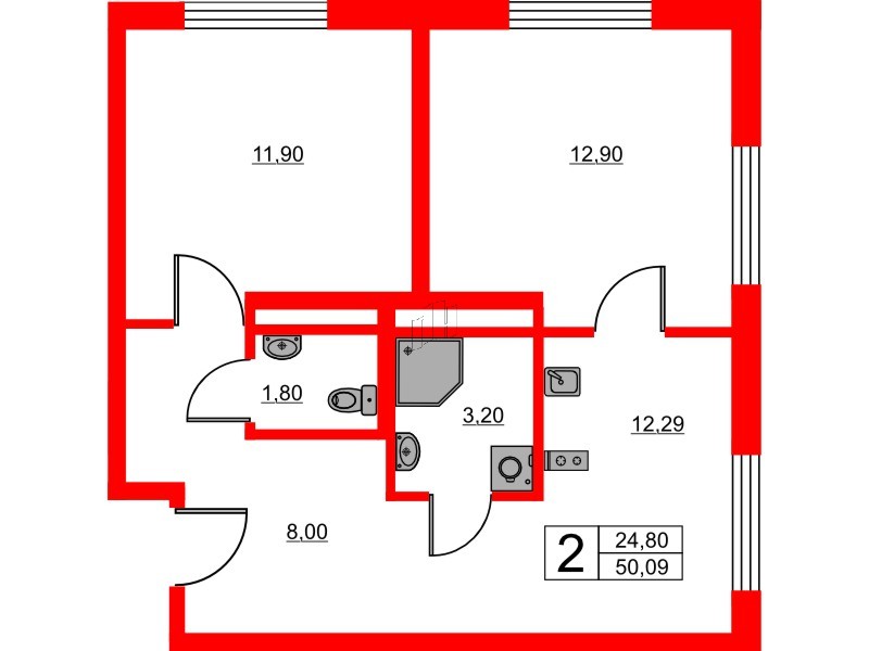 Апартаменты в ЖК Avenue Apart Pulkovo, 2 комнатные, 50.09 м², 10 этаж