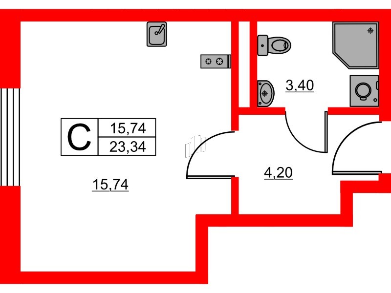 Апартаменты в ЖК «Авеню Апарт Пулково», студия, 23.34 м², 10 этаж