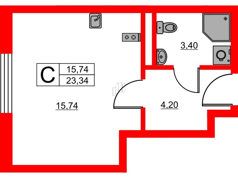 Апартаменты в ЖК «Авеню Апарт Пулково», студия, 23.34 м², 16 этаж
