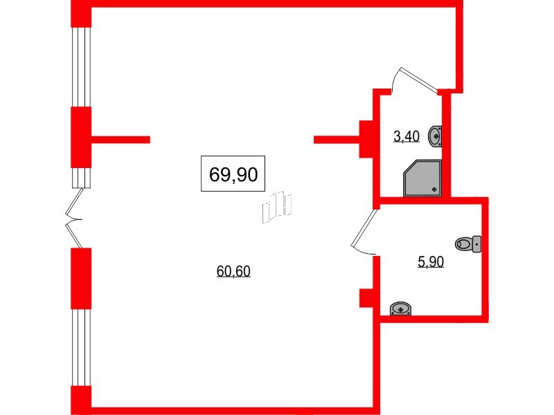 Помещение в ЖК Парусная 1, 69.9 м², 1 этаж