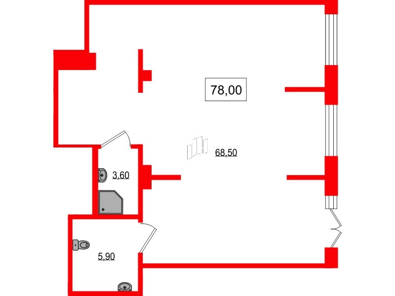 Помещение в ЖК Парусная 1, 78 м², 1 этаж