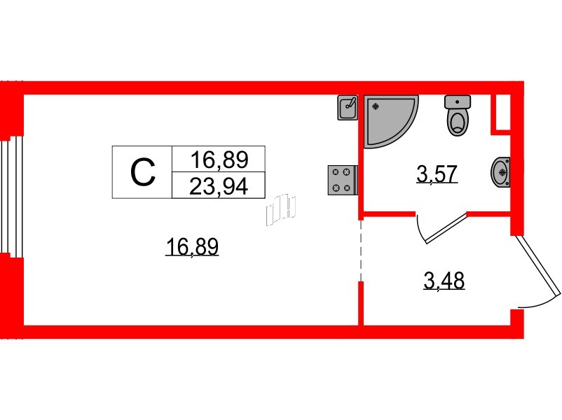 Апартаменты в ЖК ZOOM на Неве, студия, 23.94 м², 9 этаж