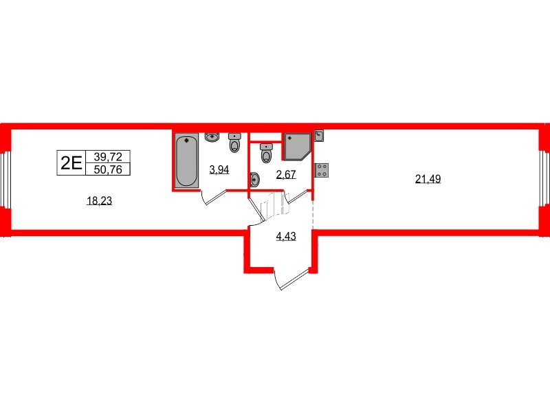 Апартаменты в ЖК ZOOM на Неве, 1 комнатные, 50.76 м², 14 этаж