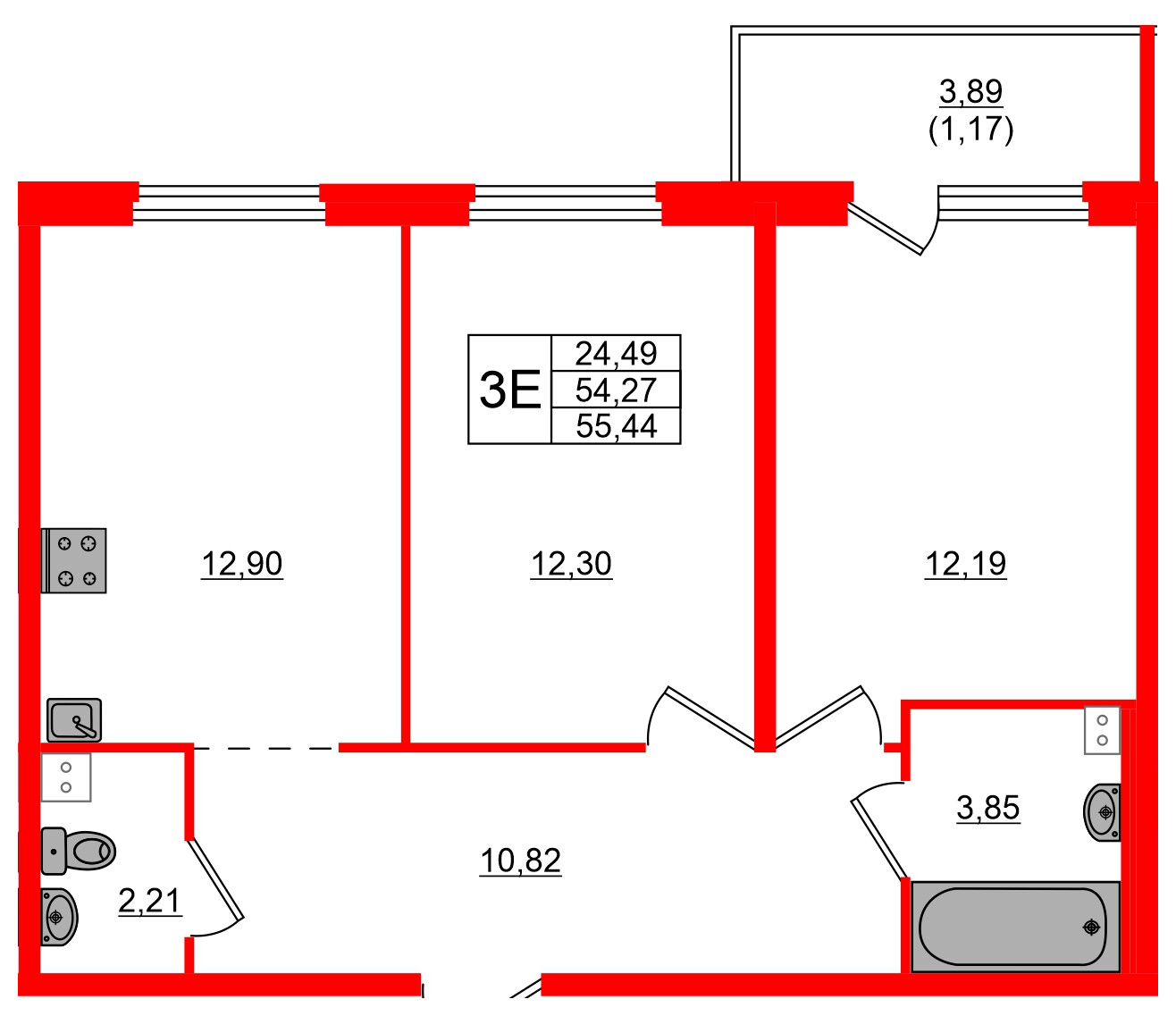 Квартира в ЖК «Дубровка. Park», 2 комнатная, 55.44 м², 2 этаж