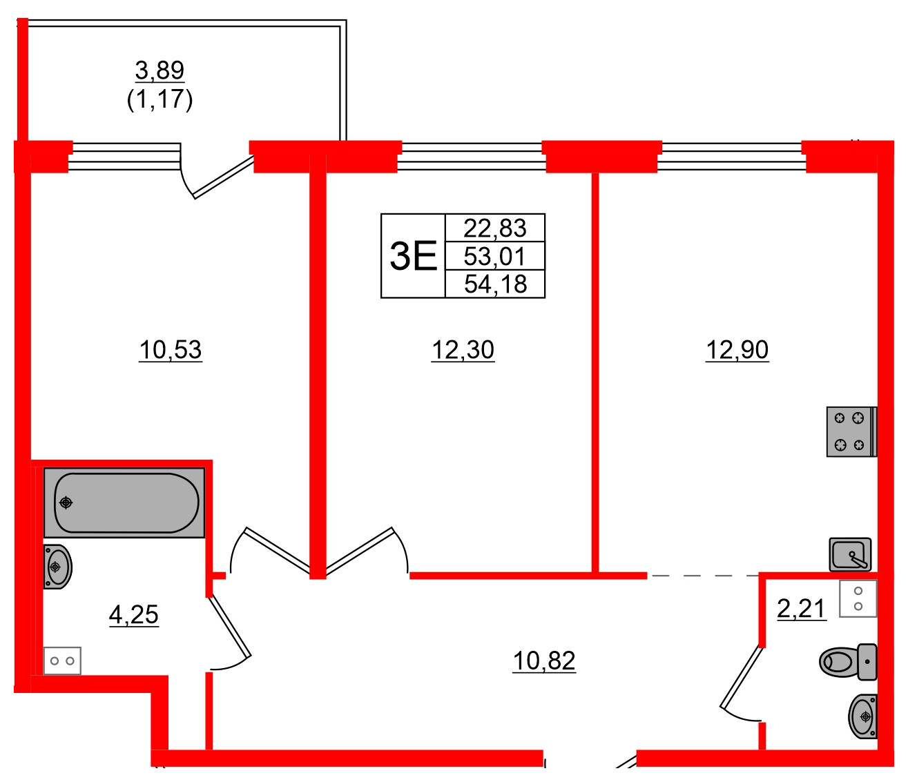 Квартира в ЖК «Дубровка. Park», 2 комнатная, 54.18 м², 2 этаж