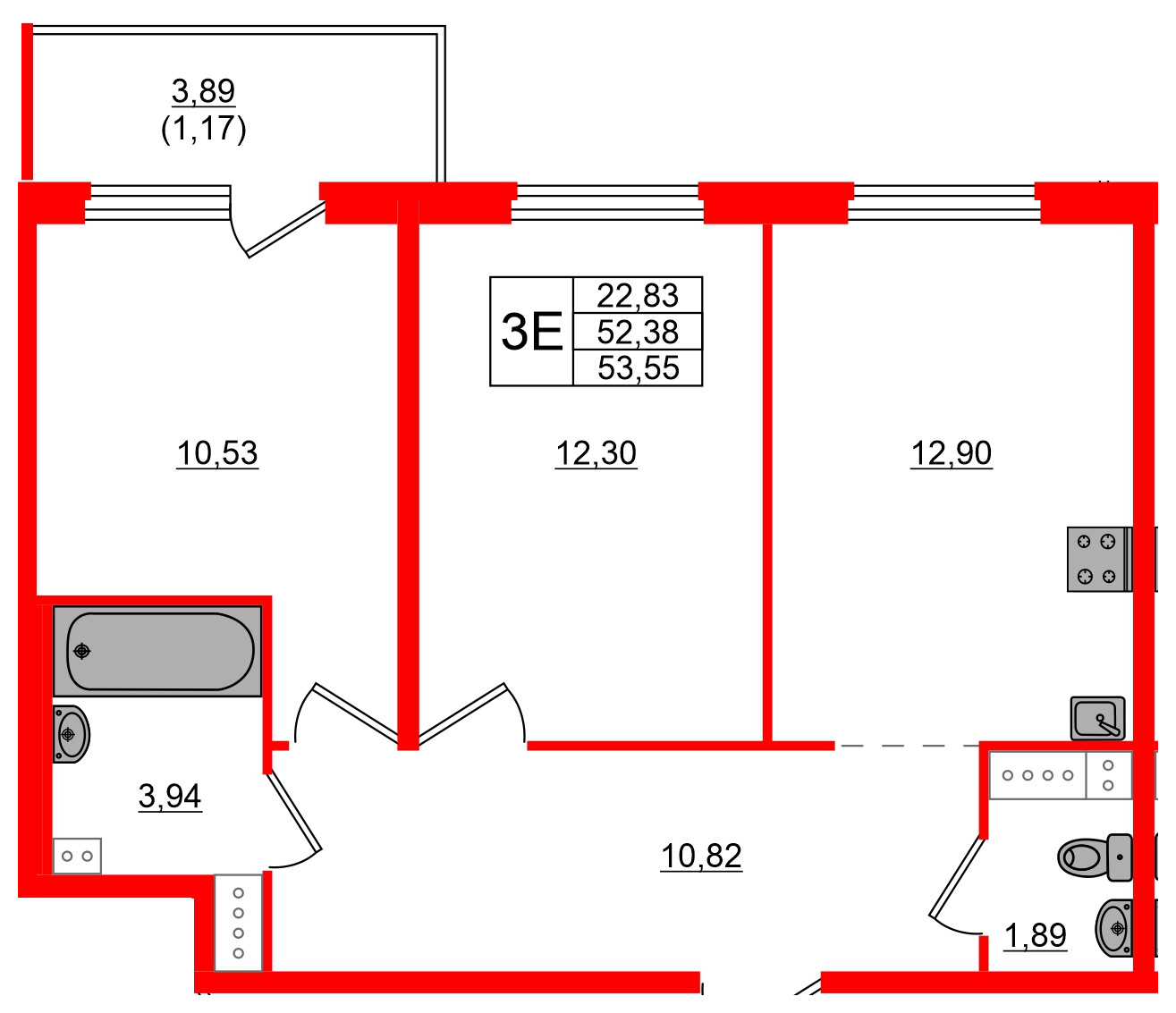 Квартира в ЖК «Дубровка. Park», 2 комнатная, 53.55 м², 4 этаж