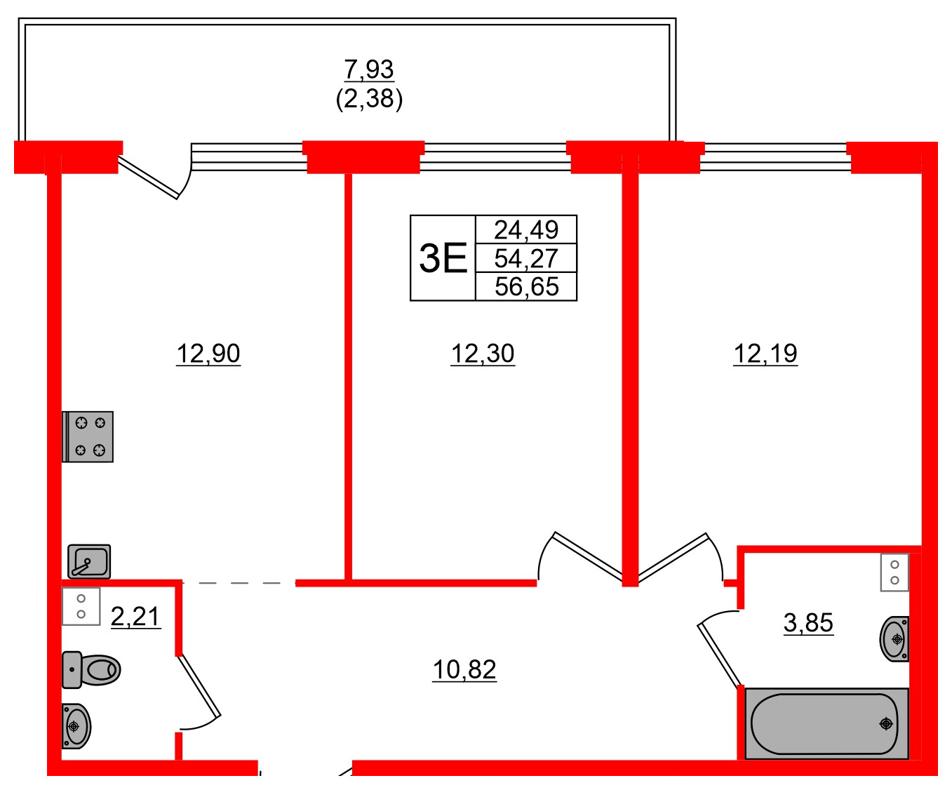 Квартира в ЖК «Дубровка. Park», 2 комнатная, 56.65 м², 2 этаж