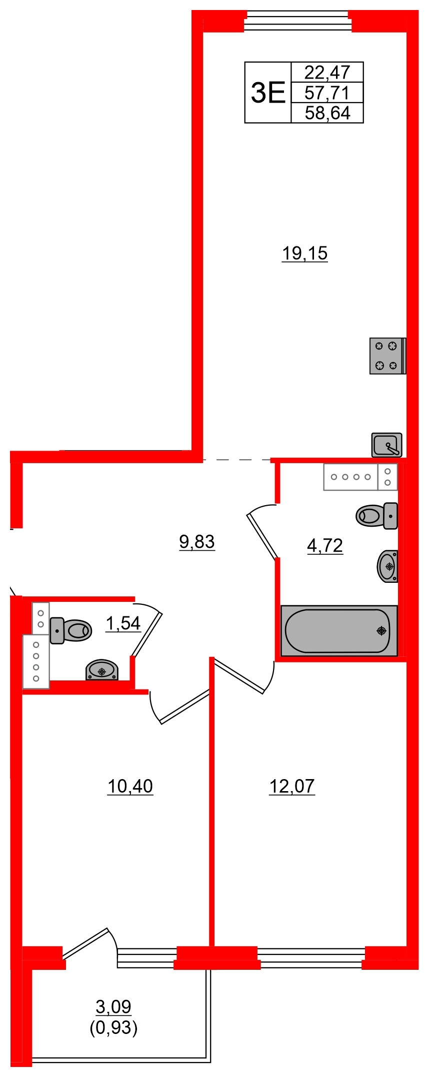 Квартира в ЖК «Дубровка. Park», 2 комнатная, 58.64 м², 2 этаж