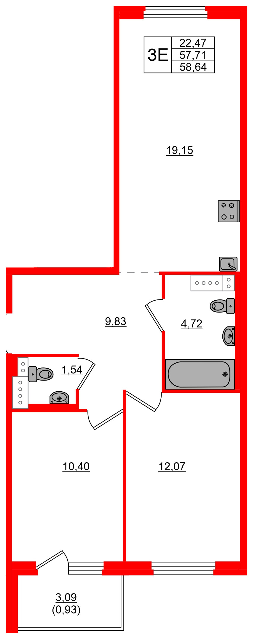 Квартира в ЖК «Дубровка. Park», 2 комнатная, 58.64 м², 4 этаж