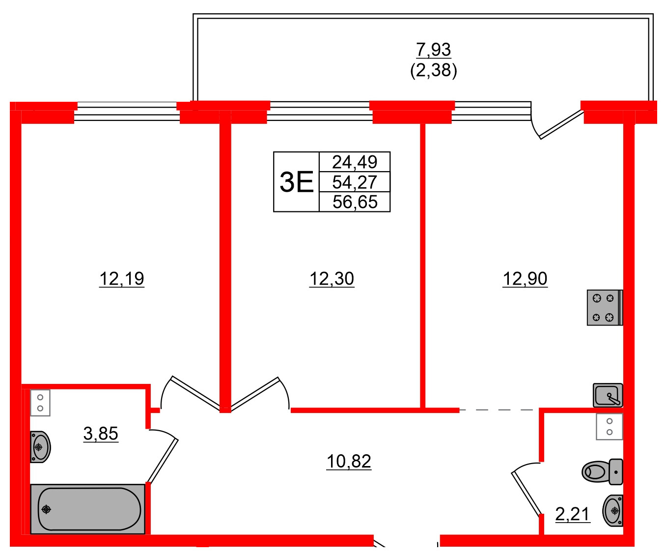 Квартира в ЖК «Дубровка. Park», 2 комнатная, 56.65 м², 2 этаж