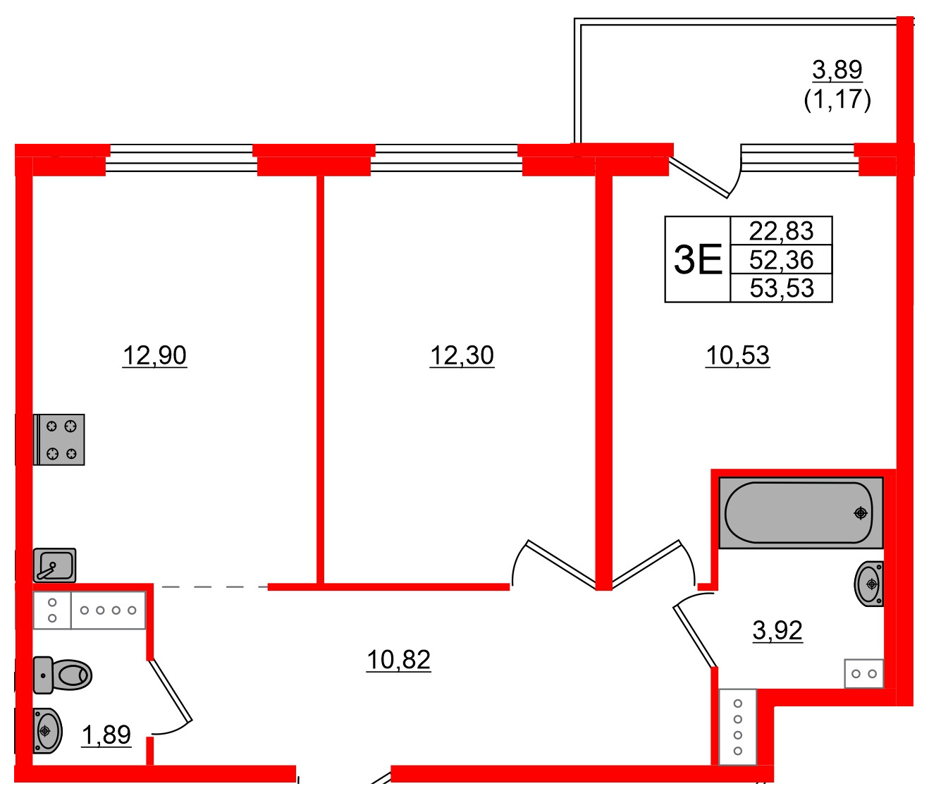 Квартира в ЖК «Дубровка. Park», 2 комнатная, 53.53 м², 4 этаж