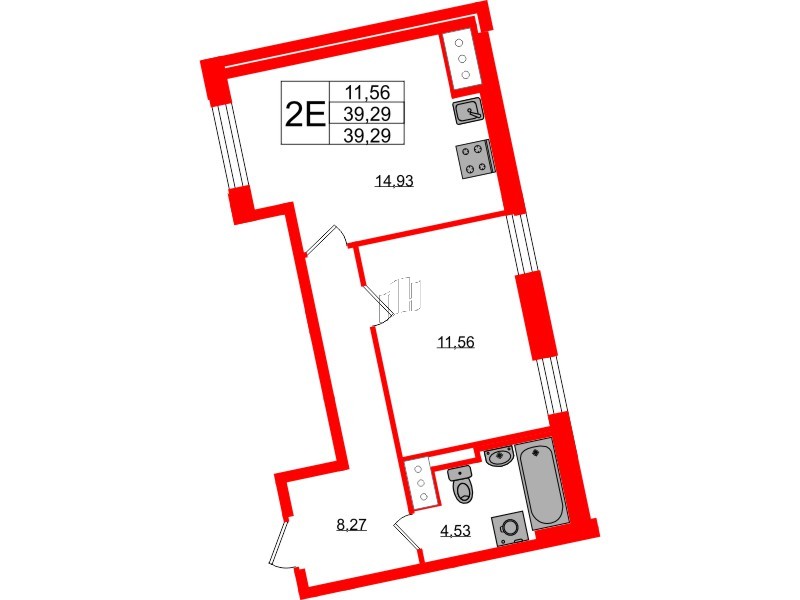Квартира в ЖК Цивилизация на Неве, 1 комнатная, 39.29 м², 3 этаж