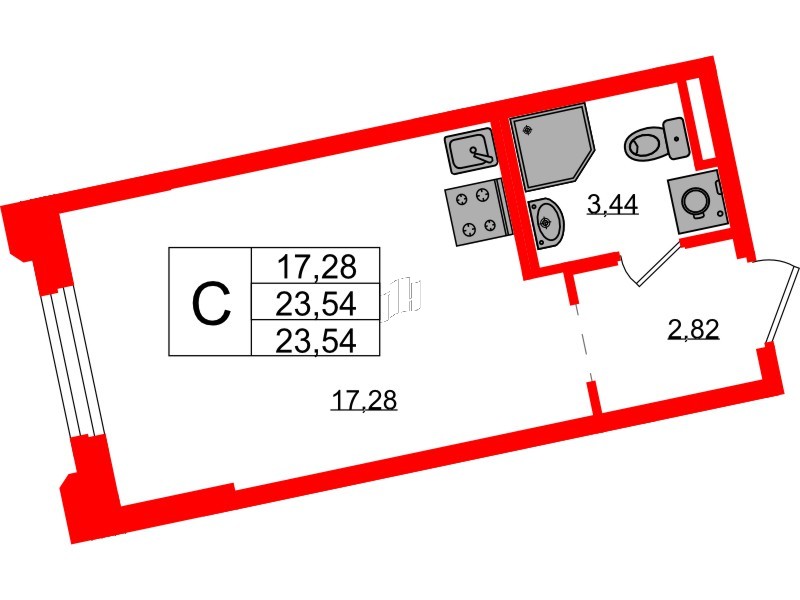 Квартира в ЖК Цивилизация на Неве, студия, 23.54 м², 2 этаж