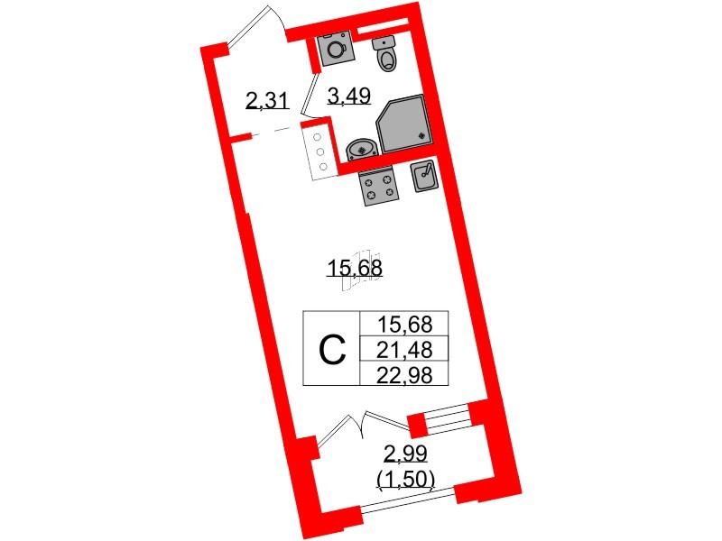 Квартира в ЖК Цивилизация на Неве, студия, 22.98 м², 7 этаж