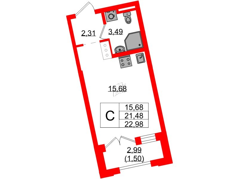 Квартира в ЖК Цивилизация на Неве, студия, 22.98 м², 12 этаж