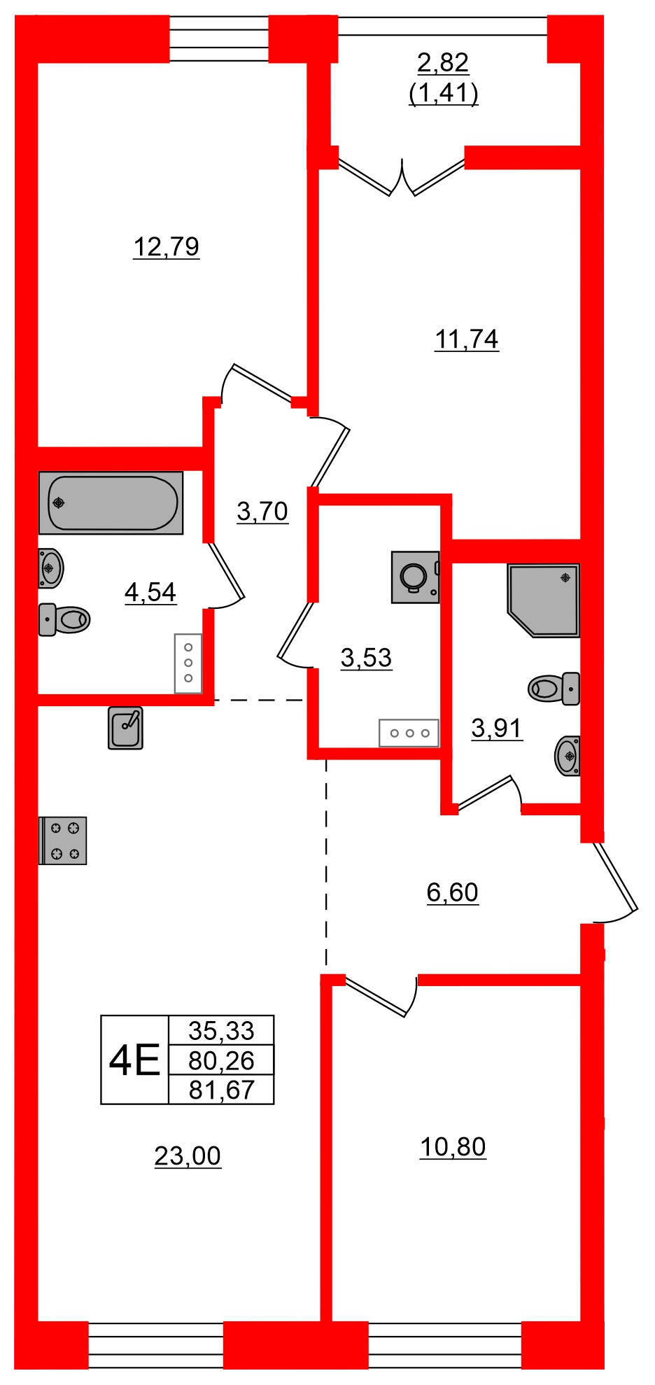 Квартира в ЖК NEWПИТЕР, 3 комнатная, 81.67 м², 7 этаж