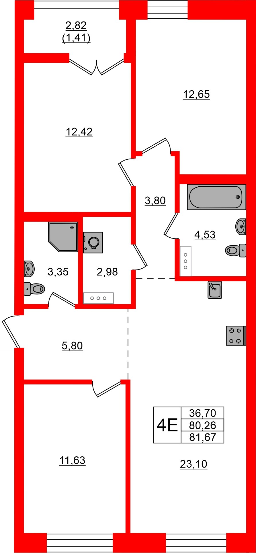 Квартира в ЖК NEWПИТЕР, 3 комнатная, 81.67 м², 7 этаж