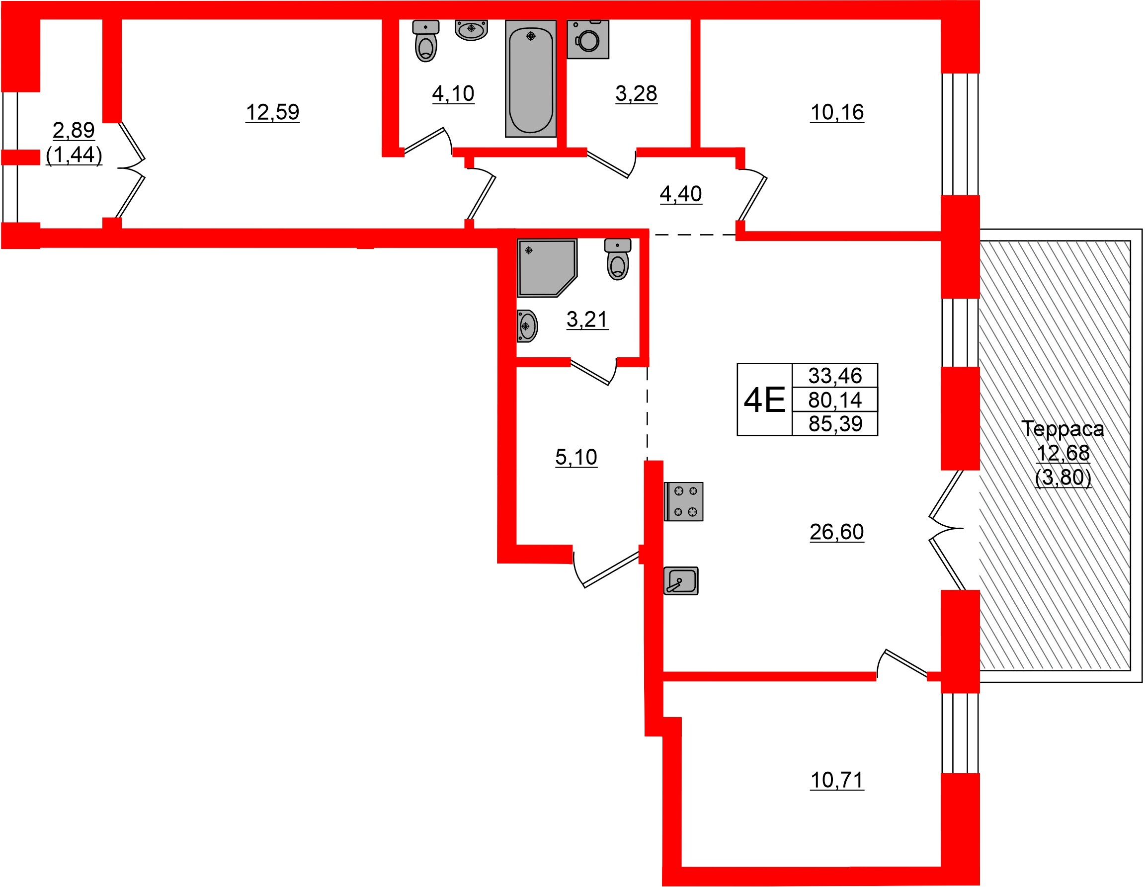 Квартира в ЖК NEWПИТЕР, 3 комнатная, 85.39 м², 2 этаж