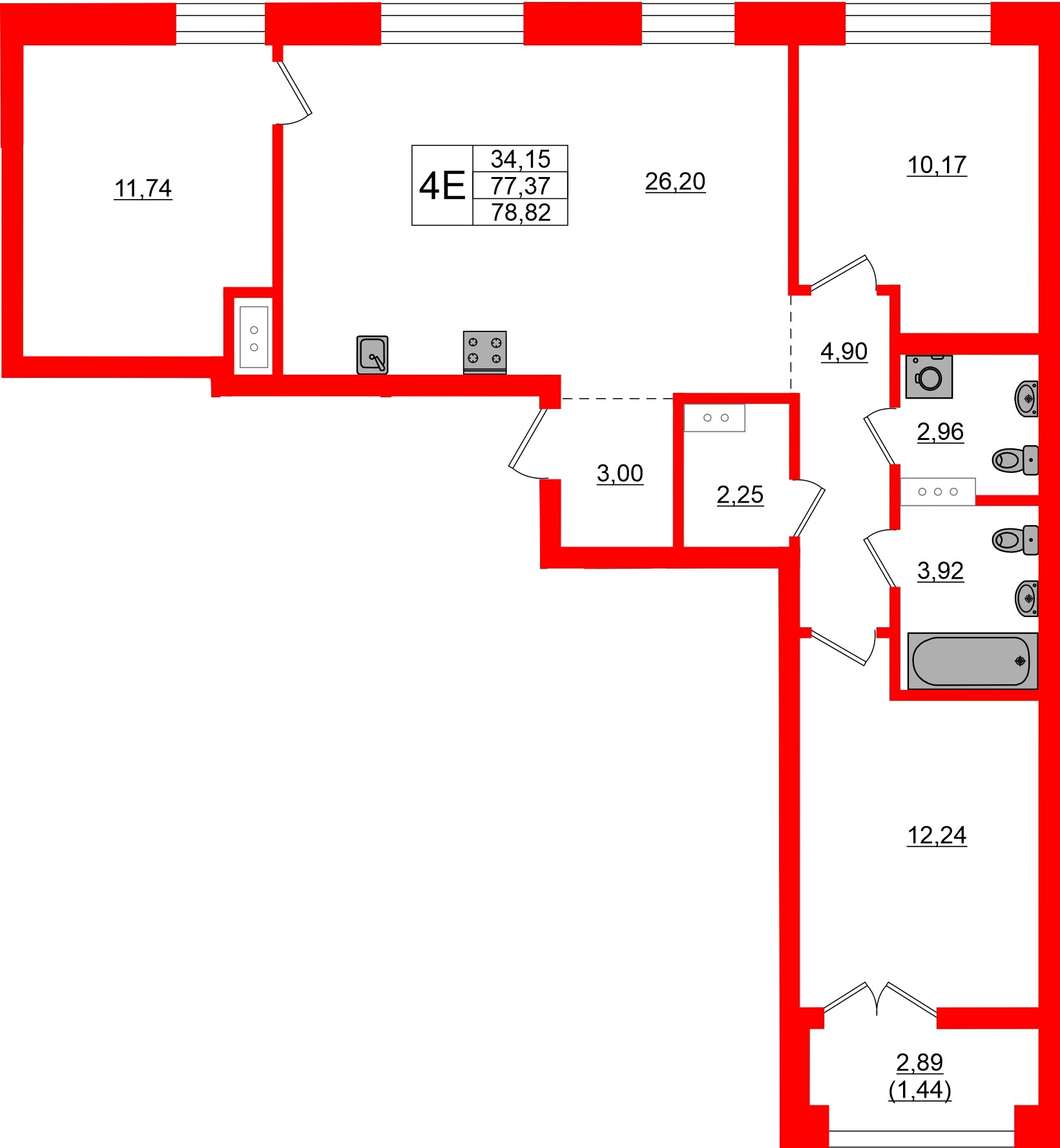 Квартира в ЖК NEWПИТЕР, 3 комнатная, 78.82 м², 7 этаж