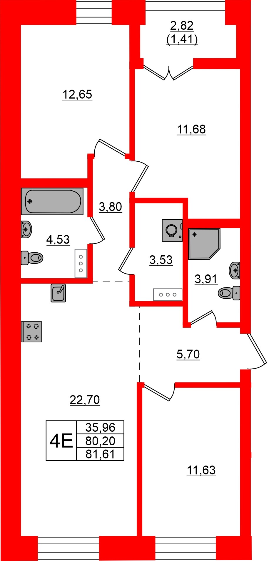 Квартира в ЖК NEWПИТЕР, 3 комнатная, 81.61 м², 9 этаж