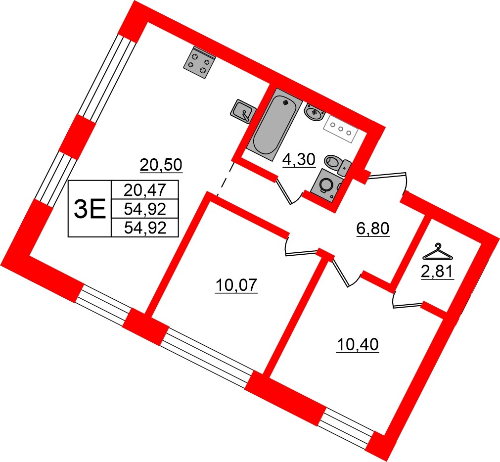 Квартира в ЖК NEWПИТЕР, 2 комнатная, 54.92 м², 9 этаж